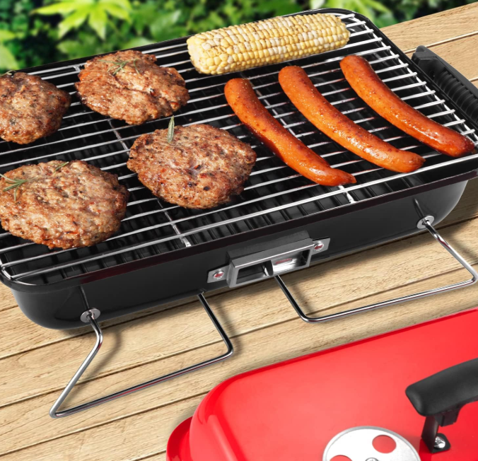 Portable Tabletop Charcoal BBQ Smoker Grill, Compact Outdoor Cooking Grill for Picnic, Camping and Backyard Use