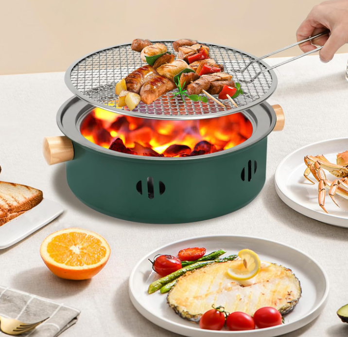 Portable Round Charcoal BBQ Grill, Stainless Steel Outdoor Tabletop Grill for Camping, Picnic and Garden Cooking Image 2