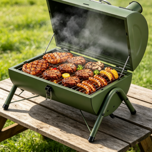 Compact Charcoal BBQ Smoker Grill, Portable Tabletop Outdoor Grill for Camping, Hiking, Picnic and Travel Cooking