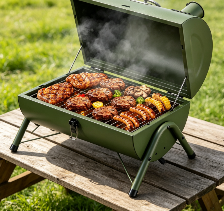 Compact Charcoal BBQ Smoker Grill, Portable Tabletop Outdoor Grill for Camping, Hiking, Picnic and Travel Cooking