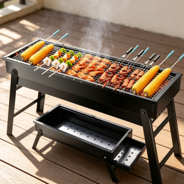 Lightweight Folding Charcoal BBQ Grill, Portable Tabletop Barbecue Grill for Outdoor Cooking and Travel