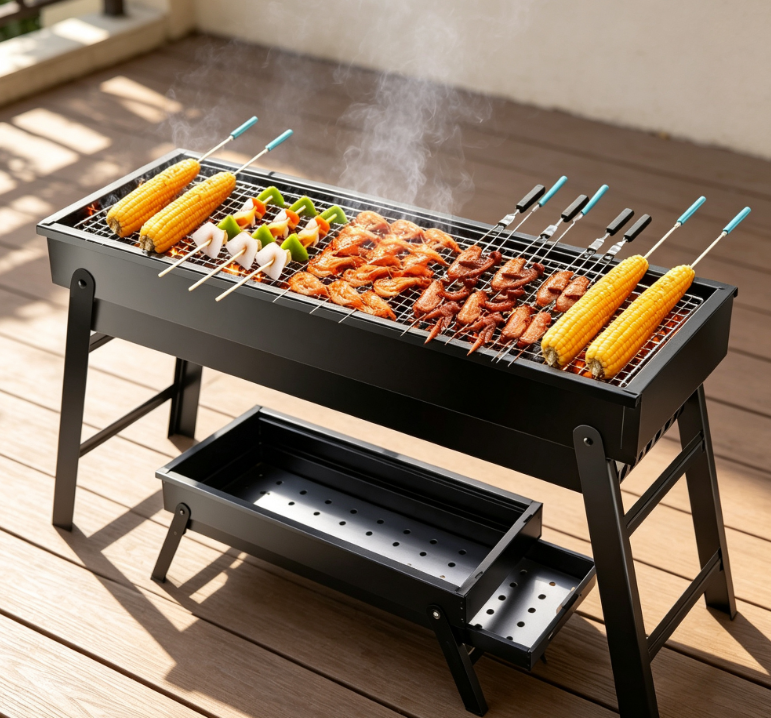 Lightweight Folding Charcoal BBQ Grill, Portable Tabletop Barbecue Grill for Outdoor Cooking and Travel