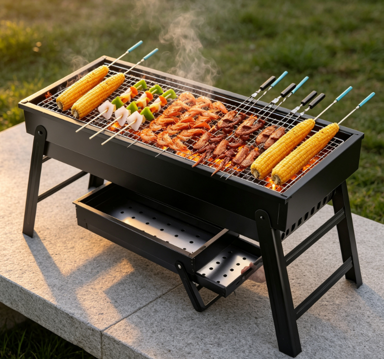 Lightweight Folding Charcoal BBQ Grill, Portable Tabletop Barbecue Grill for Outdoor Cooking and Travel Image 2