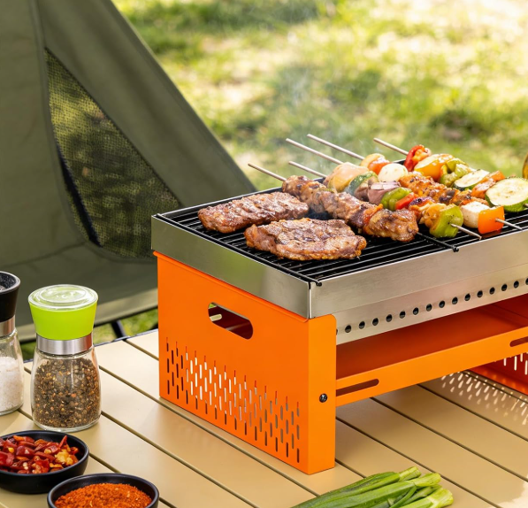 Portable Charcoal BBQ Grill, Compact Tabletop Outdoor Cooker for Camping, Tailgating and Backyard Barbecue