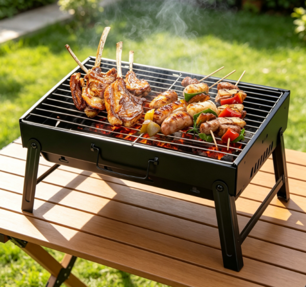 Foldable Portable Charcoal Grill, Tabletop Outdoor BBQ Smoker for Camping, Picnic, Beach and Outdoor Meals