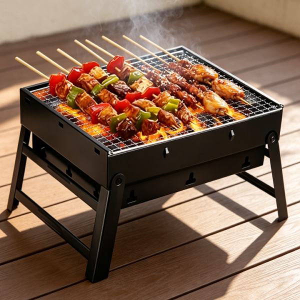 Portable Foldable Charcoal BBQ Grill, Compact Tabletop Barbecue Cooker for Outdoor Travel, Backyard and Picnic