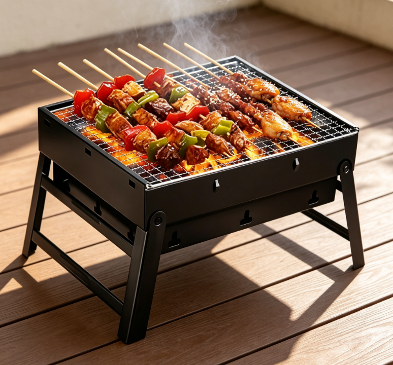 Portable Foldable Charcoal BBQ Grill, Compact Tabletop Barbecue Cooker for Outdoor Travel, Backyard and Picnic