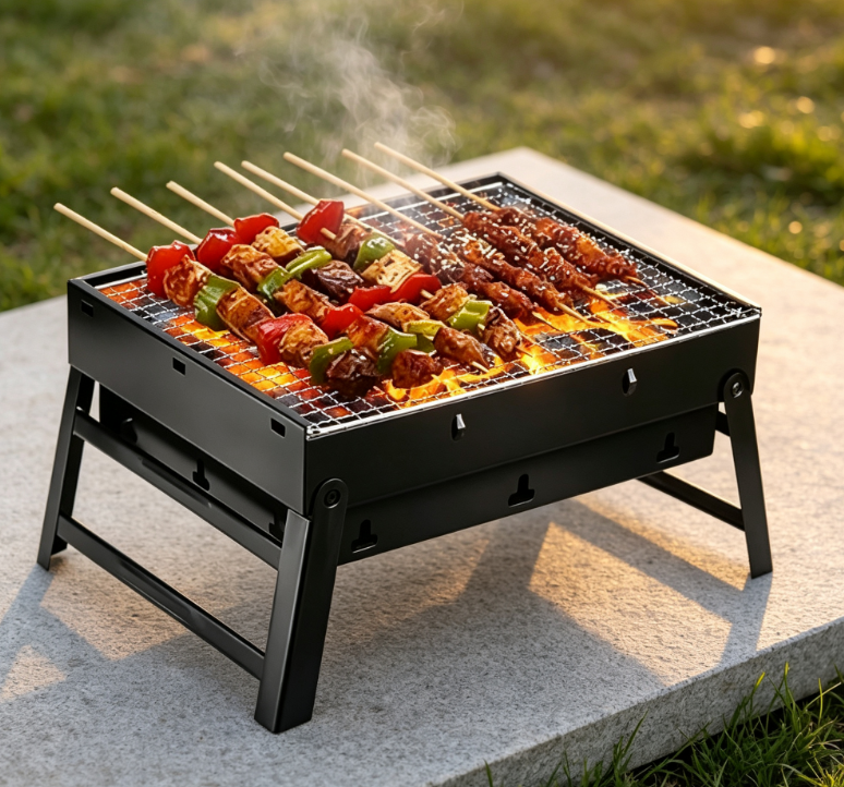Portable Foldable Charcoal BBQ Grill, Compact Tabletop Barbecue Cooker for Outdoor Travel, Backyard and Picnic Image 2
