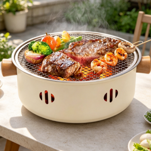 Mini Tabletop Charcoal BBQ Grill with Stainless Steel Cooking Rack, Compact Outdoor Grill for Camping and Backyard Cooking