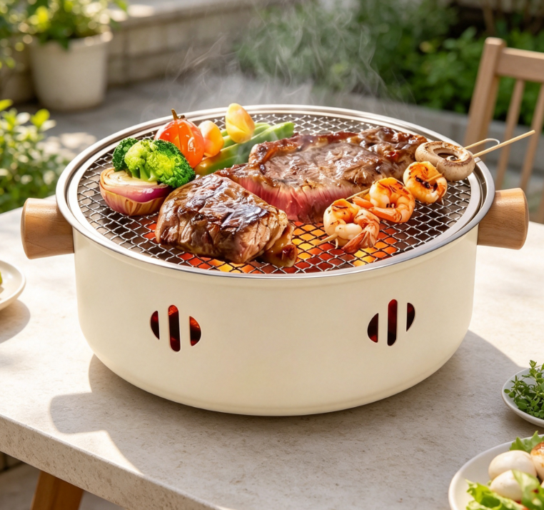 Mini Tabletop Charcoal BBQ Grill with Stainless Steel Cooking Rack, Compact Outdoor Grill for Camping and Backyard Cooking